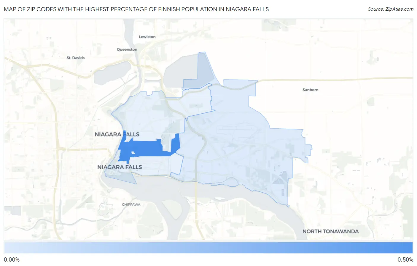 Zip Codes with the Highest Percentage of Finnish Population in Niagara Falls Map