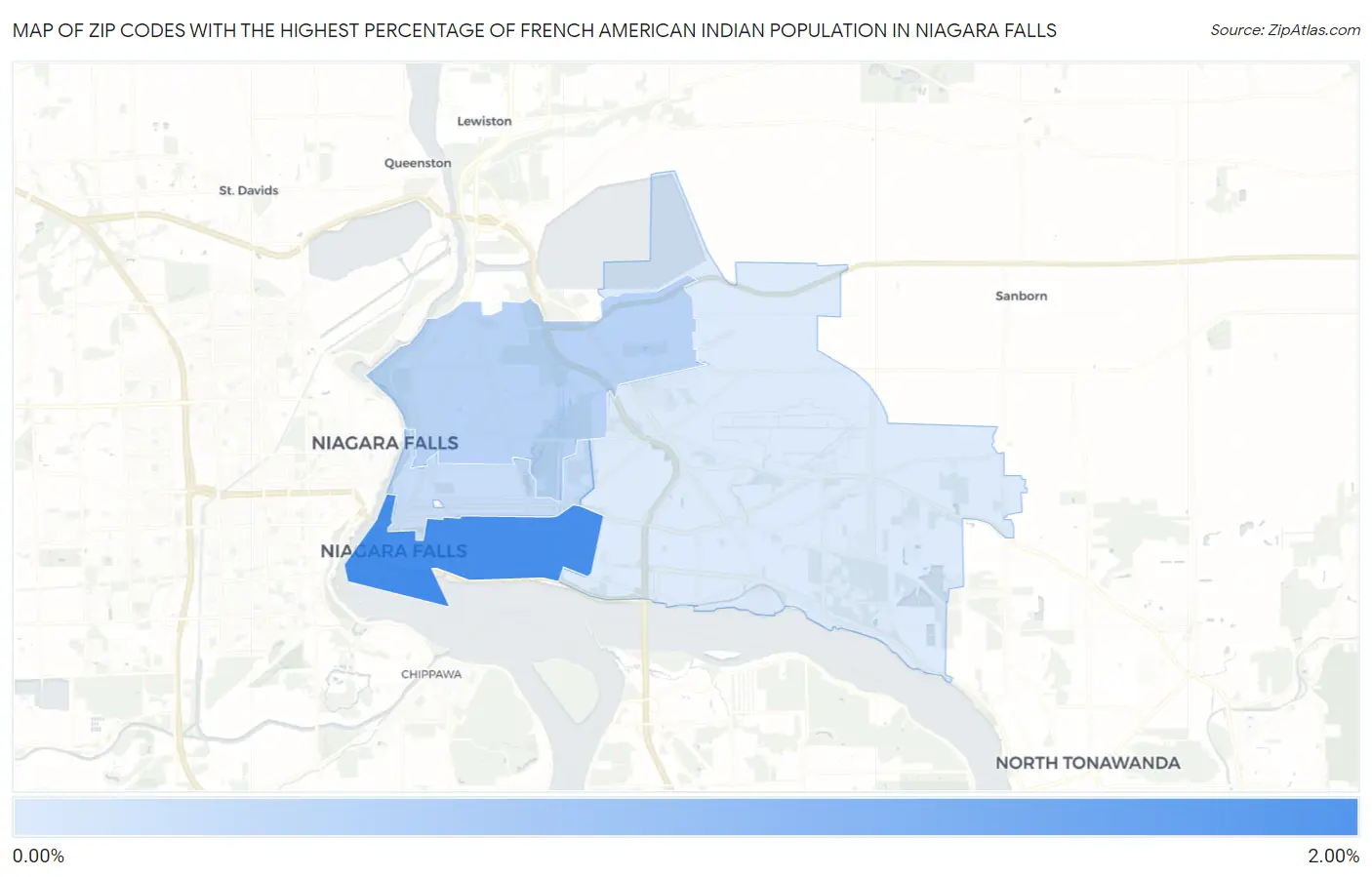 Zip Codes with the Highest Percentage of French American Indian Population in Niagara Falls Map