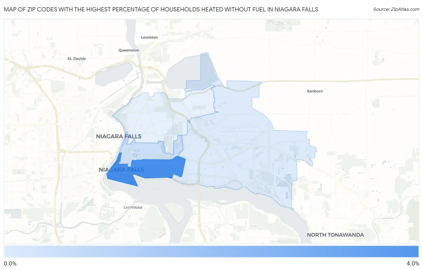 Zip Codes with the Highest Percentage of Households Heated without Fuel in Niagara Falls Map