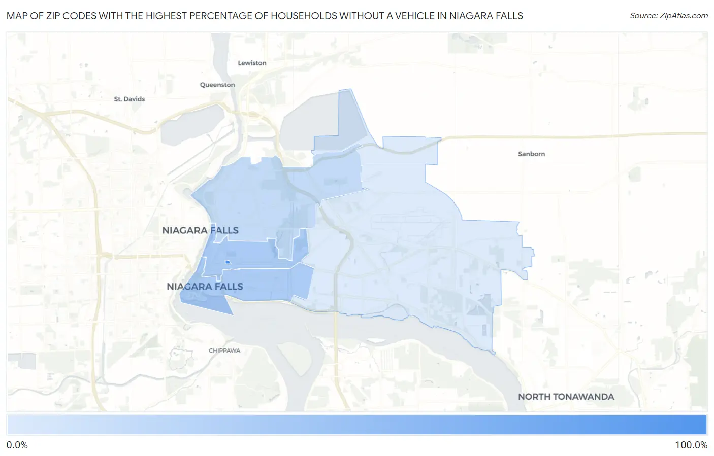 Zip Codes with the Highest Percentage of Households Without a Vehicle in Niagara Falls Map