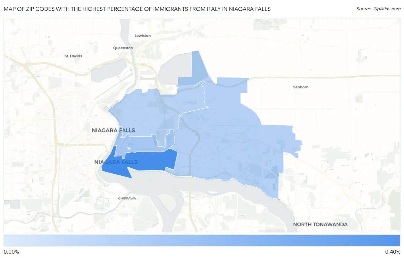 Zip Codes with the Highest Percentage of Immigrants from Italy in Niagara Falls Map