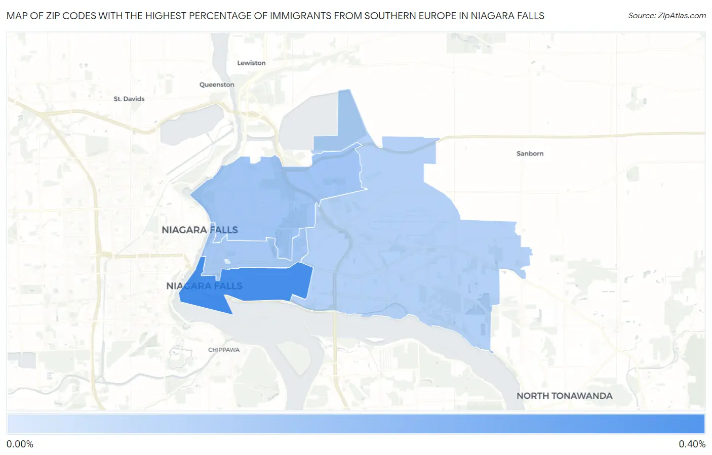 Zip Codes with the Highest Percentage of Immigrants from Southern Europe in Niagara Falls Map