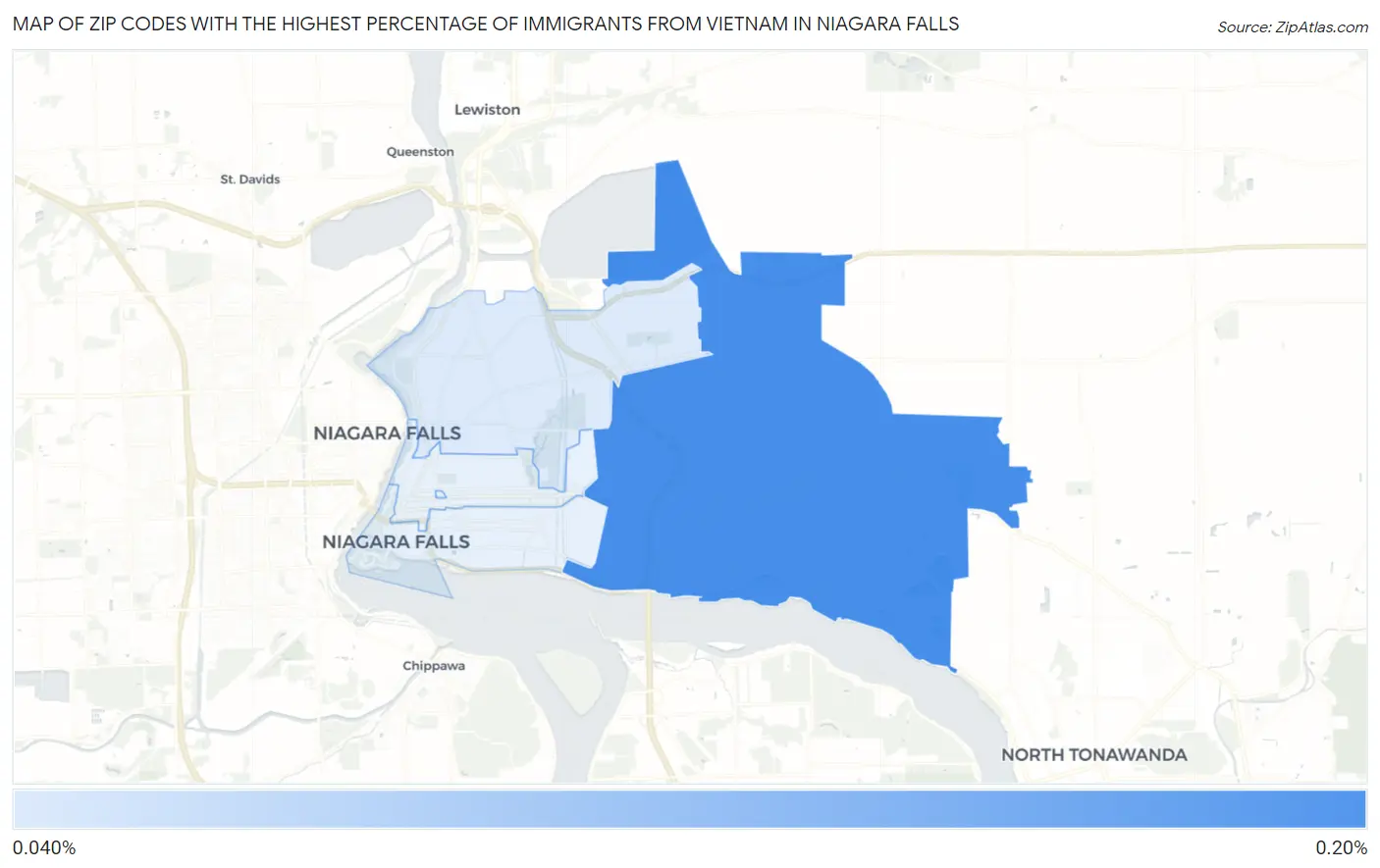 Zip Codes with the Highest Percentage of Immigrants from Vietnam in Niagara Falls Map