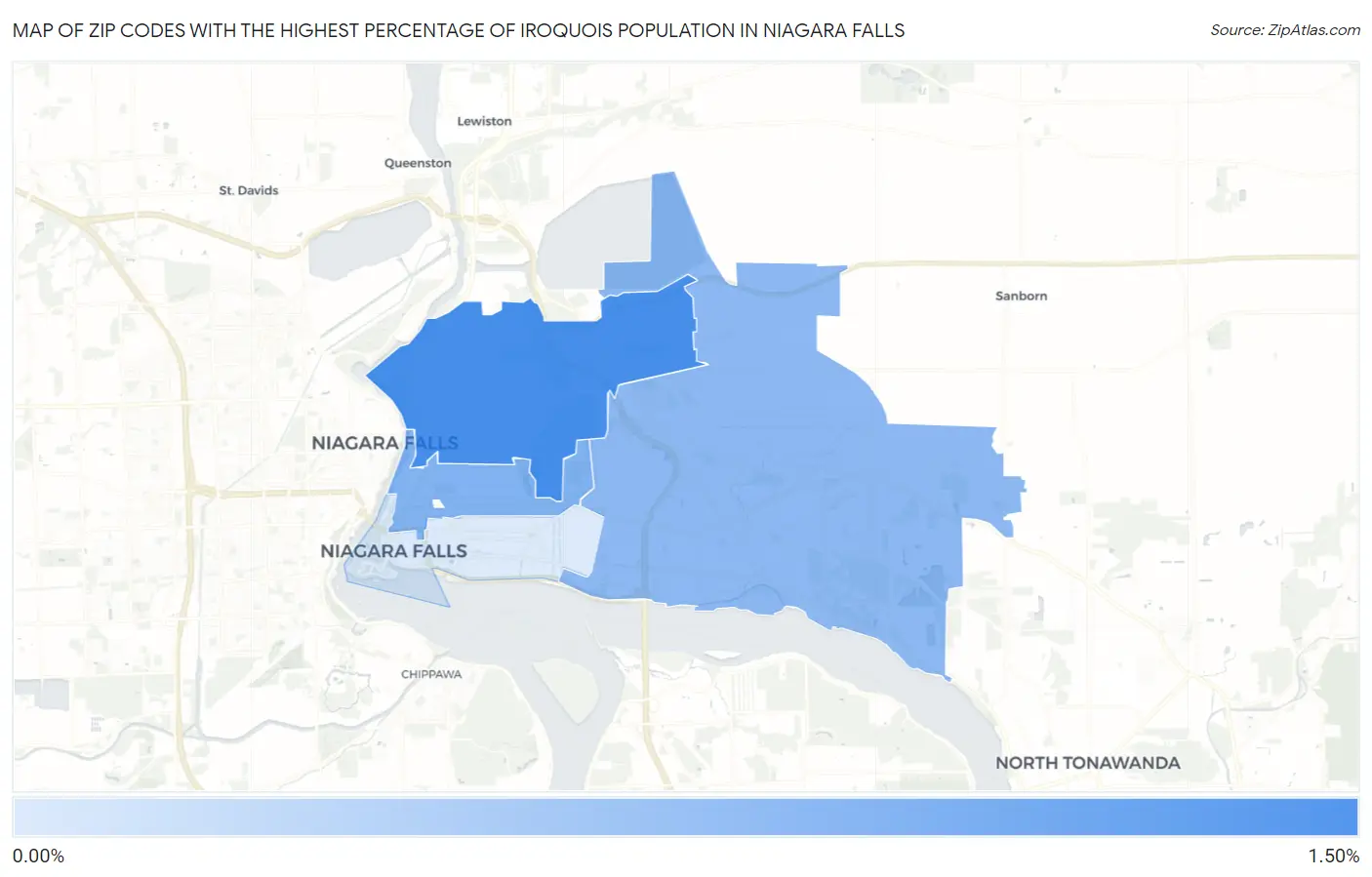 Zip Codes with the Highest Percentage of Iroquois Population in Niagara Falls Map