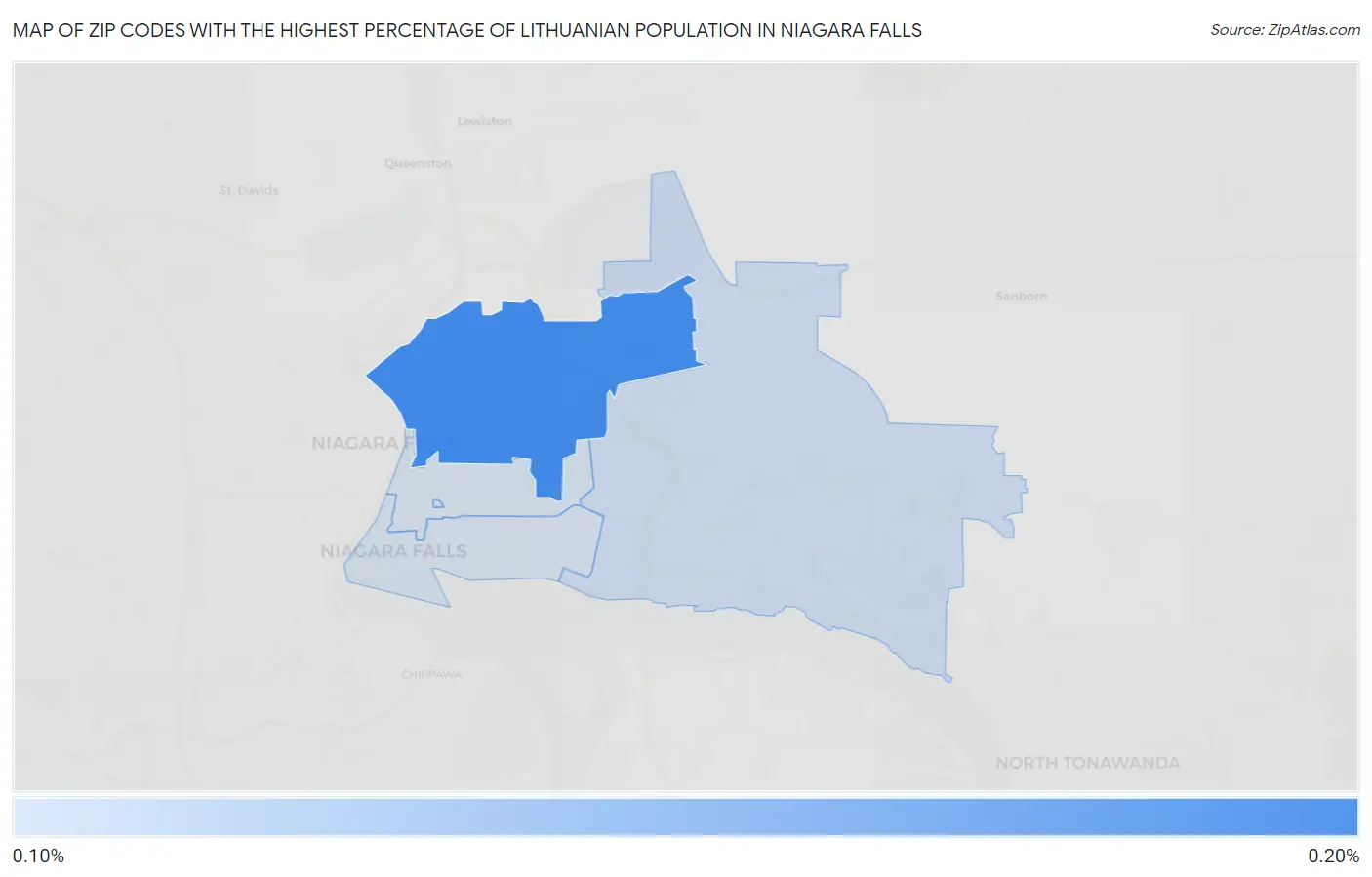 Zip Codes with the Highest Percentage of Lithuanian Population in Niagara Falls Map