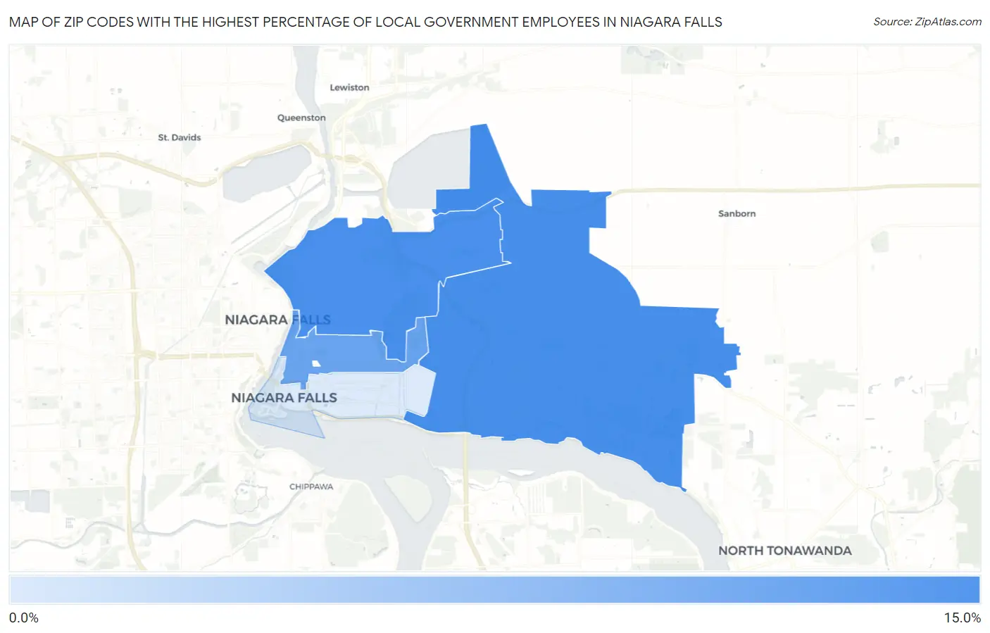 Zip Codes with the Highest Percentage of Local Government Employees in Niagara Falls Map
