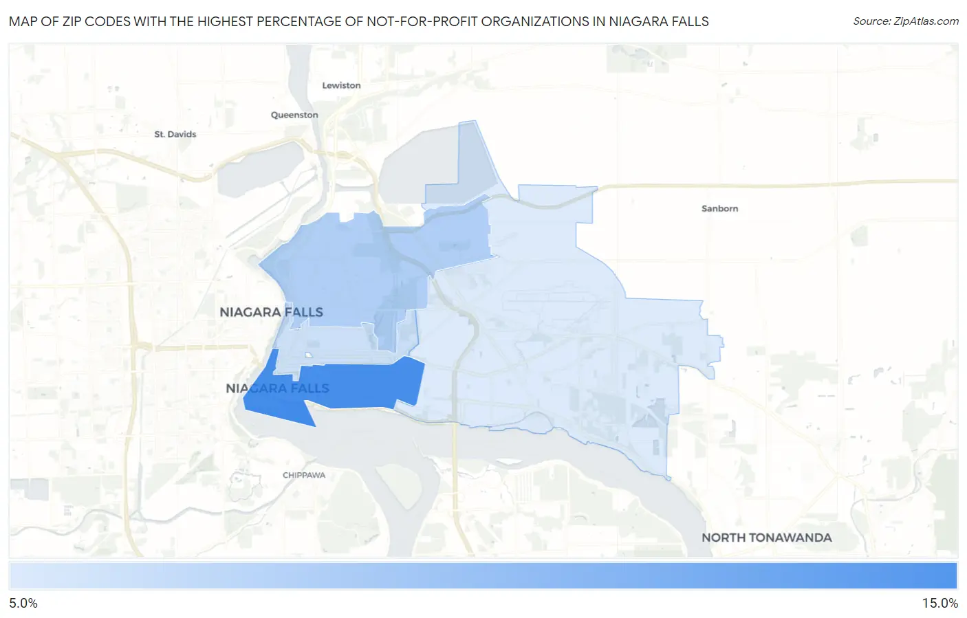 Zip Codes with the Highest Percentage of Not-for-profit Organizations in Niagara Falls Map