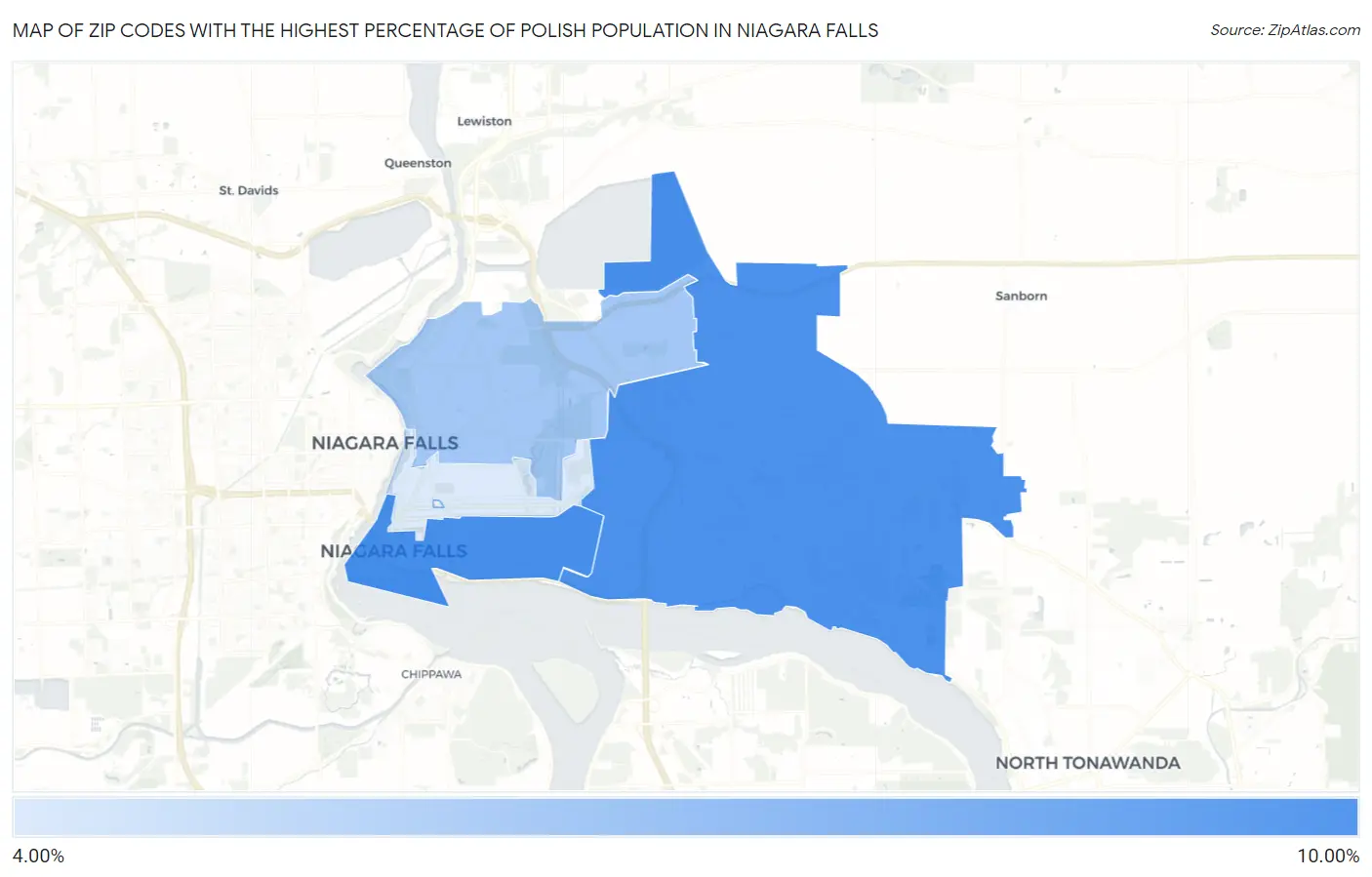 Zip Codes with the Highest Percentage of Polish Population in Niagara Falls Map