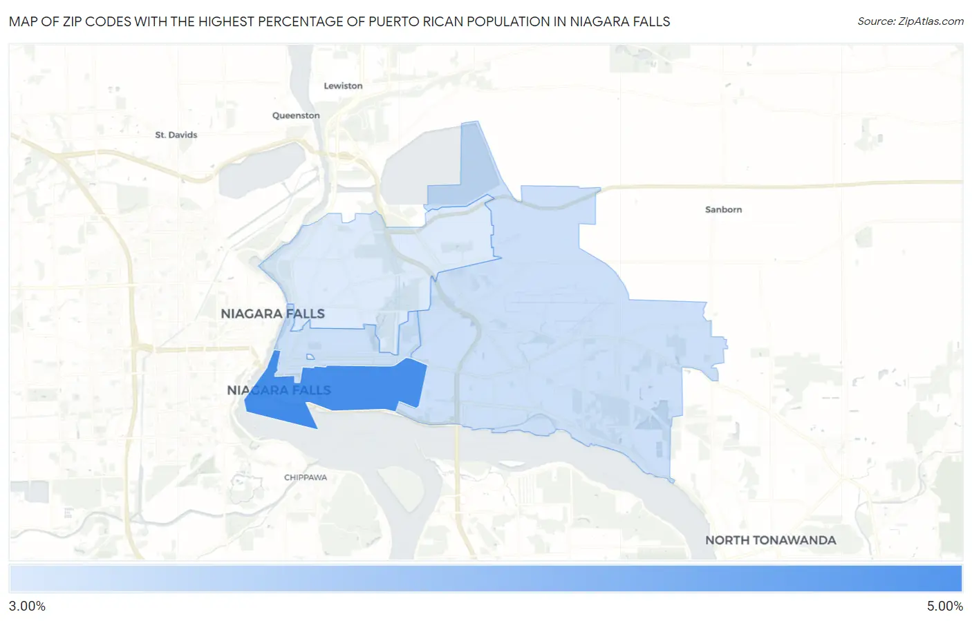 Zip Codes with the Highest Percentage of Puerto Rican Population in Niagara Falls Map