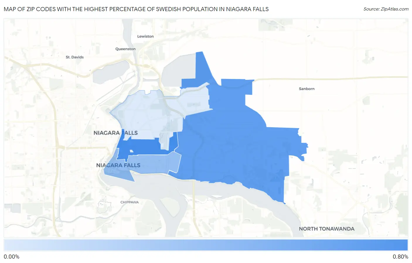 Zip Codes with the Highest Percentage of Swedish Population in Niagara Falls Map