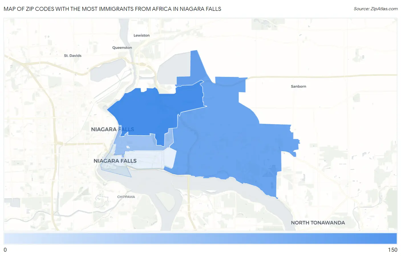 Zip Codes with the Most Immigrants from Africa in Niagara Falls Map