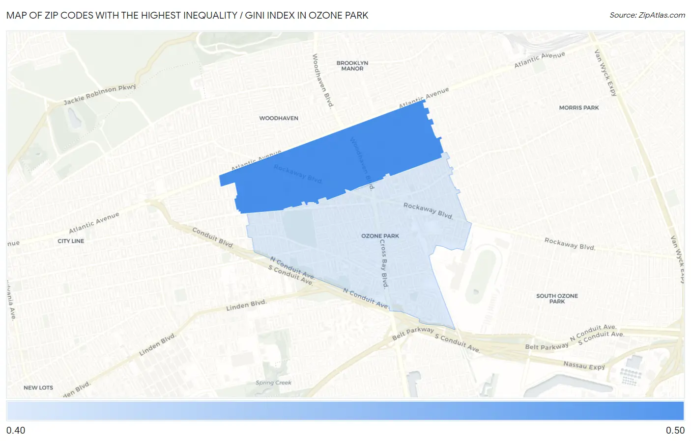 Zip Codes with the Highest Inequality / Gini Index in Ozone Park Map