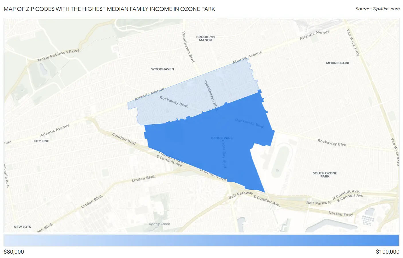 Zip Codes with the Highest Median Family Income in Ozone Park Map