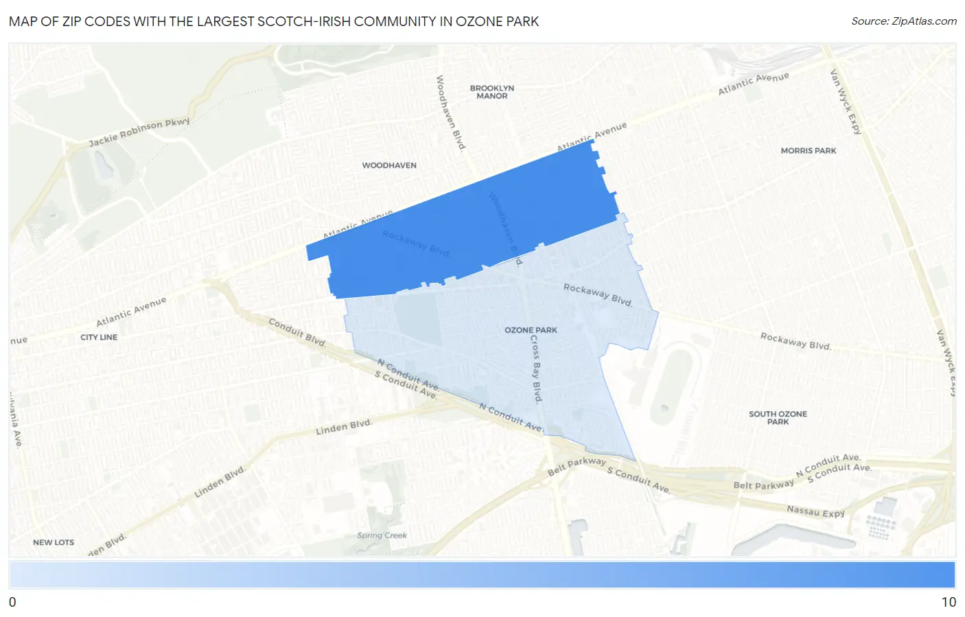 Zip Codes with the Largest Scotch-Irish Community in Ozone Park Map
