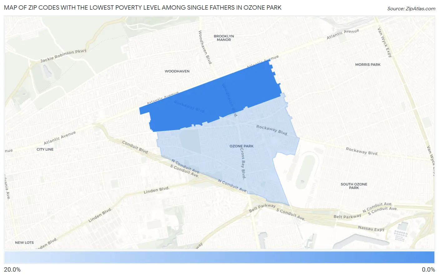 Zip Codes with the Lowest Poverty Level Among Single Fathers in Ozone Park Map