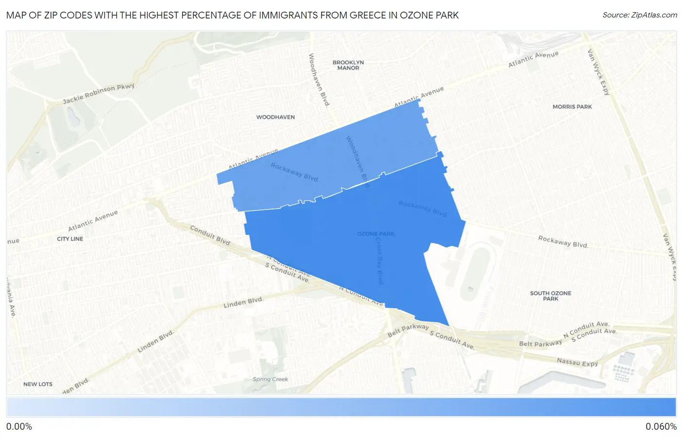 Zip Codes with the Highest Percentage of Immigrants from Greece in Ozone Park Map