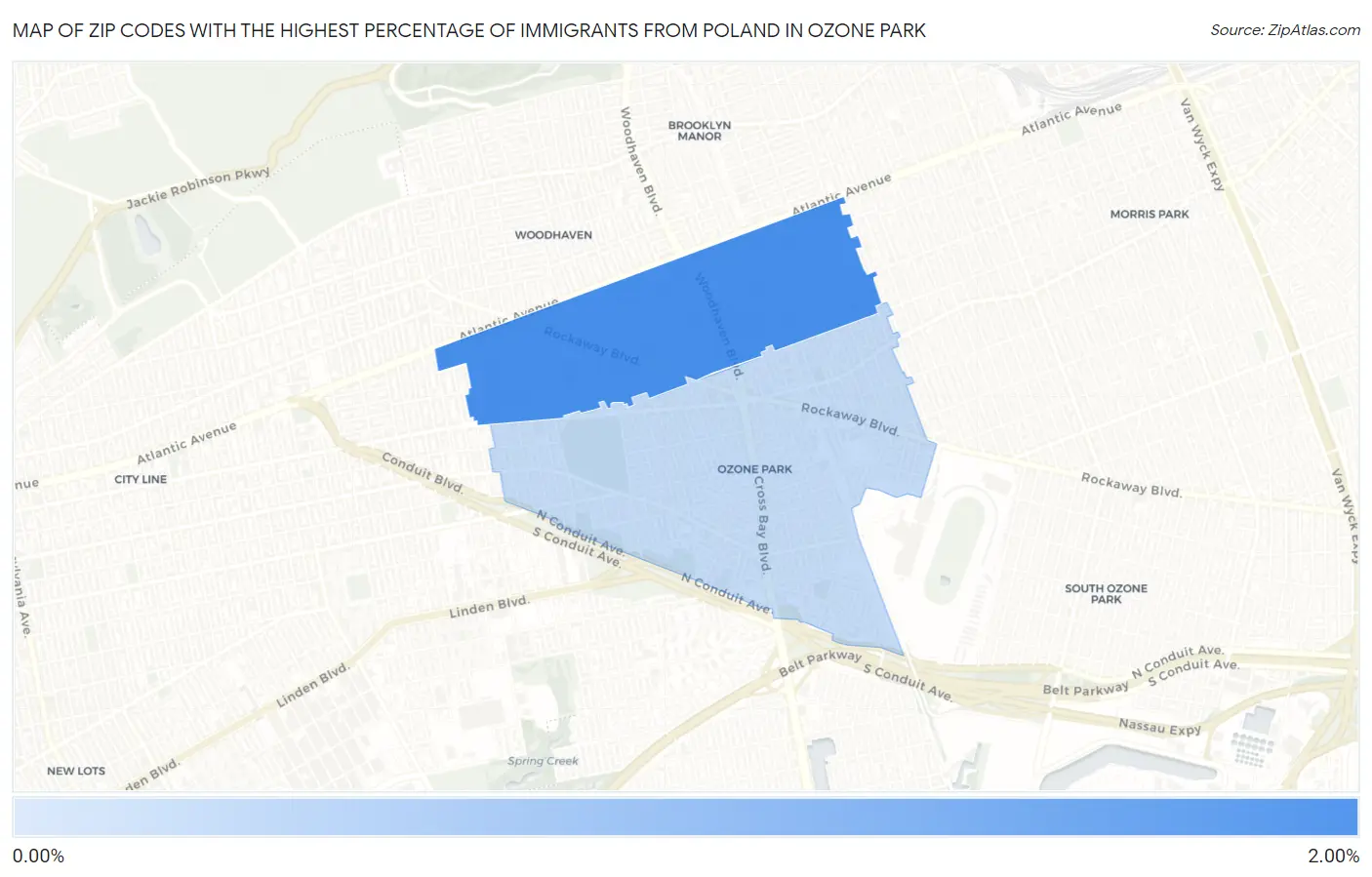 Zip Codes with the Highest Percentage of Immigrants from Poland in Ozone Park Map