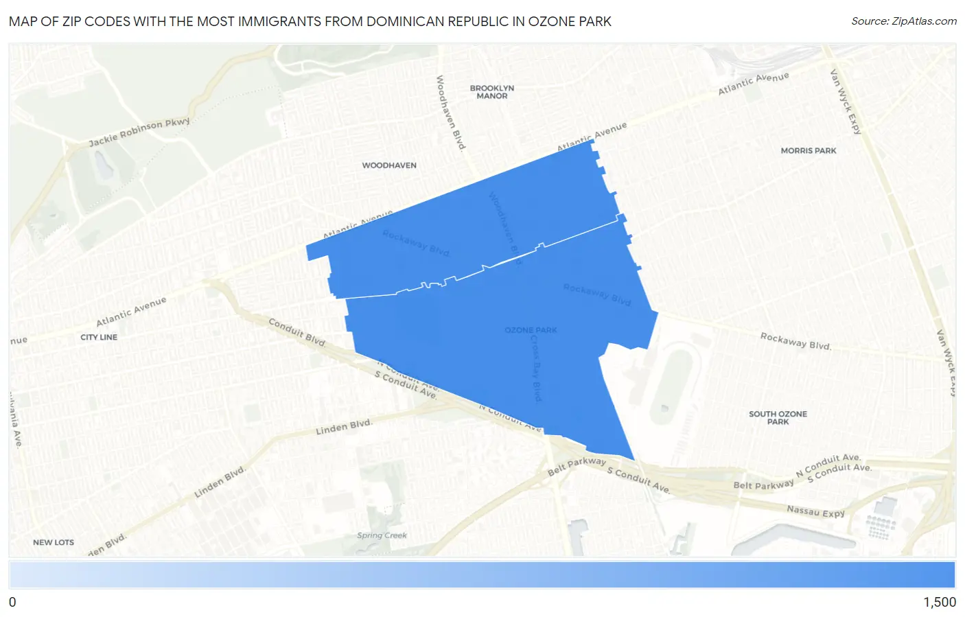 Zip Codes with the Most Immigrants from Dominican Republic in Ozone Park Map