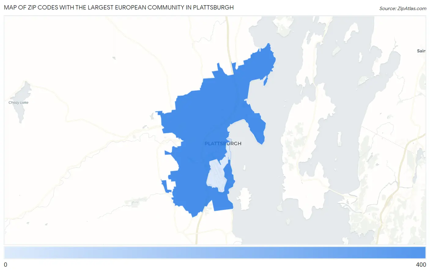 Zip Codes with the Largest European Community in Plattsburgh Map