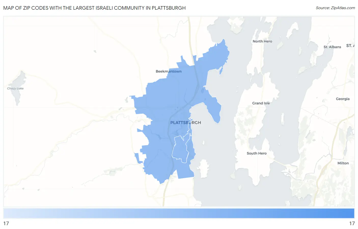Zip Codes with the Largest Israeli Community in Plattsburgh Map