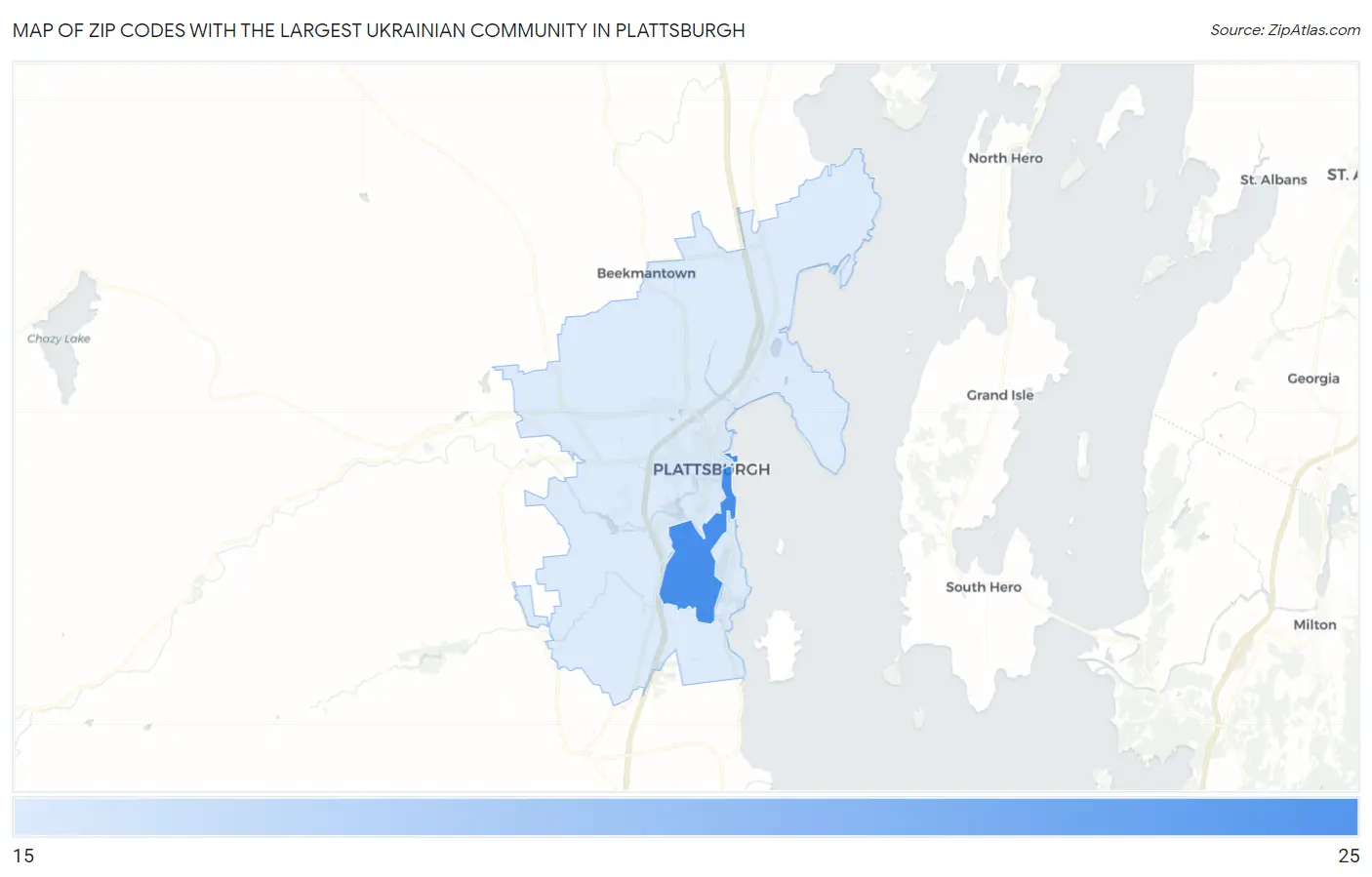 Zip Codes with the Largest Ukrainian Community in Plattsburgh Map