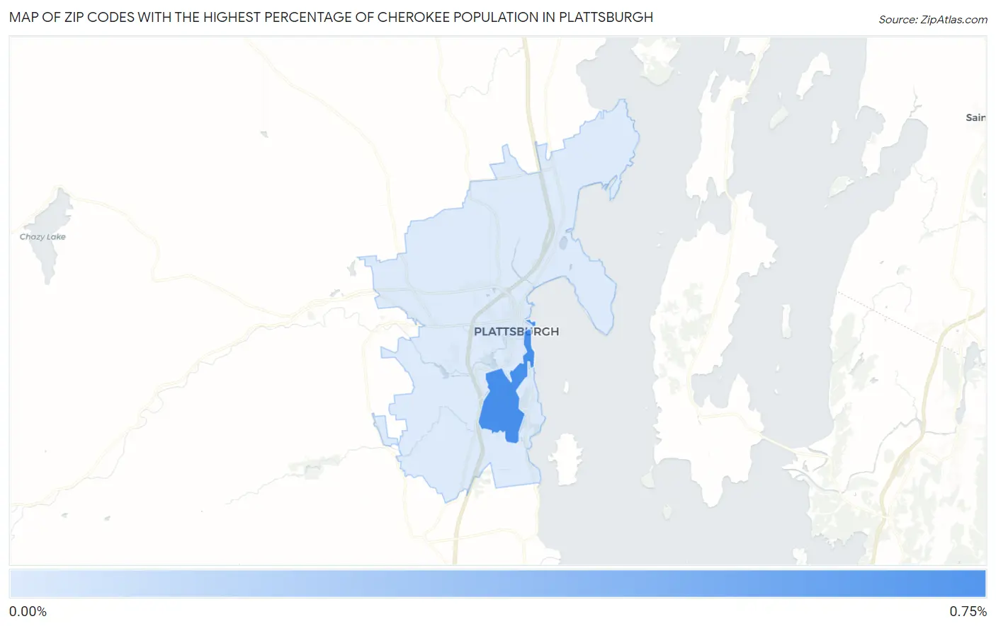 Zip Codes with the Highest Percentage of Cherokee Population in Plattsburgh Map