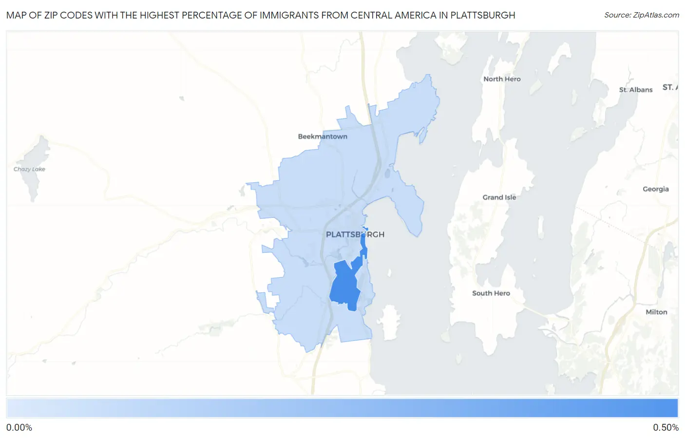 Zip Codes with the Highest Percentage of Immigrants from Central America in Plattsburgh Map