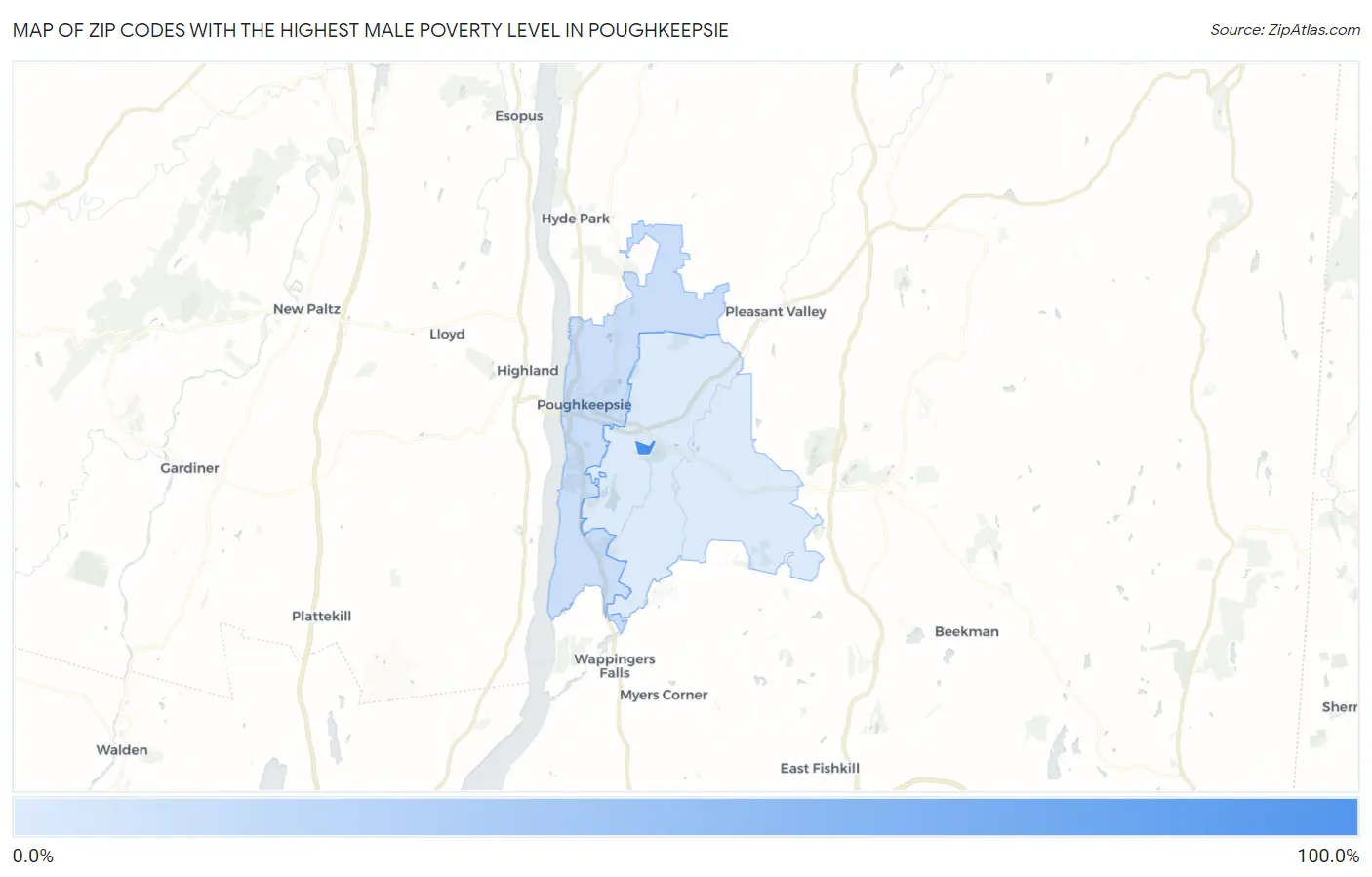 Zip Codes with the Highest Male Poverty Level in Poughkeepsie Map