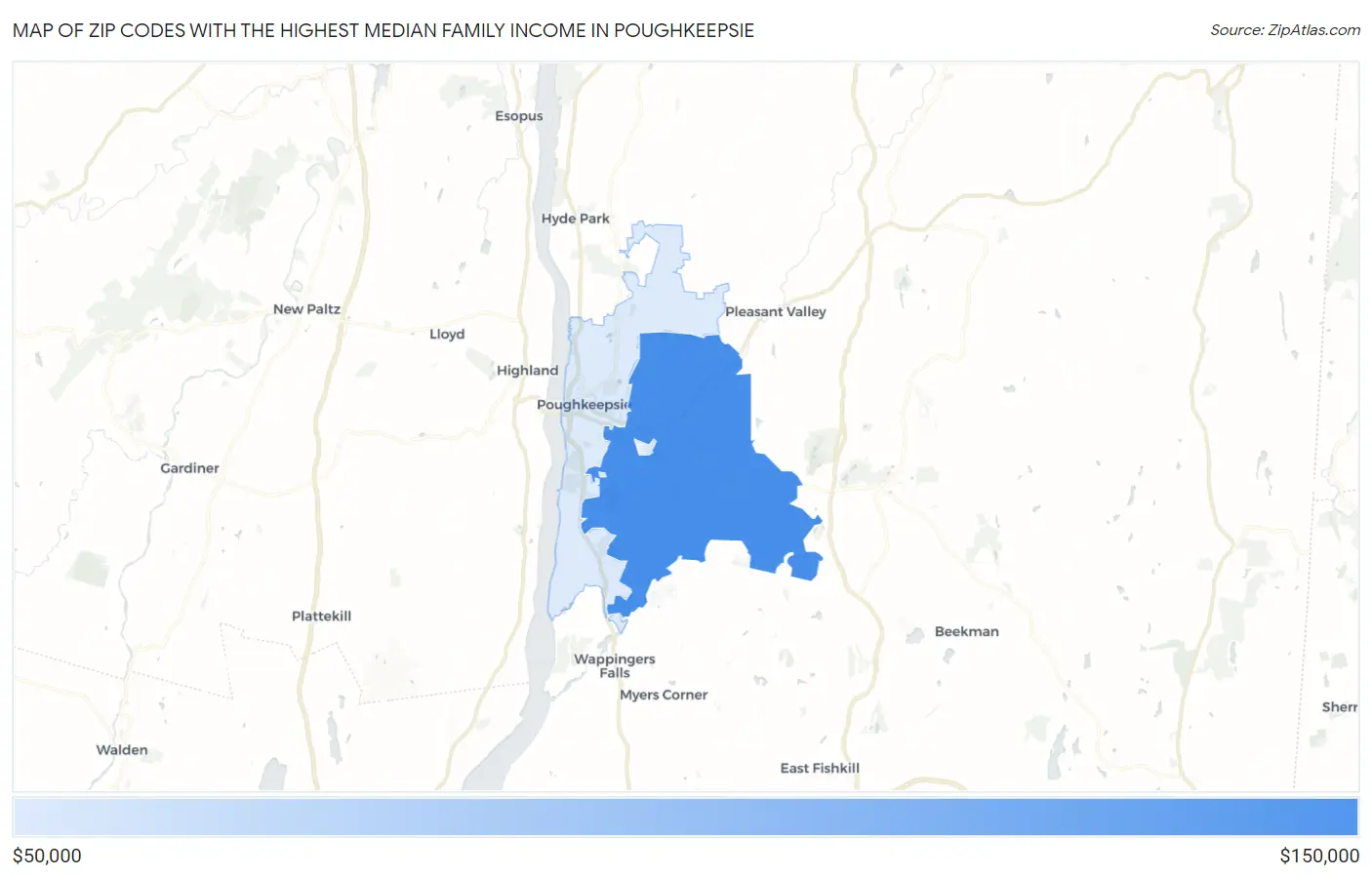 Zip Codes with the Highest Median Family Income in Poughkeepsie Map
