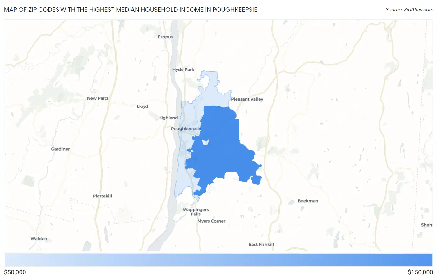 Zip Codes with the Highest Median Household Income in Poughkeepsie Map