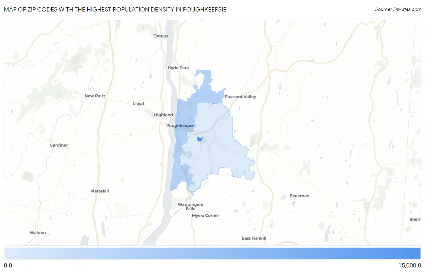 Zip Codes with the Highest Population Density in Poughkeepsie Map