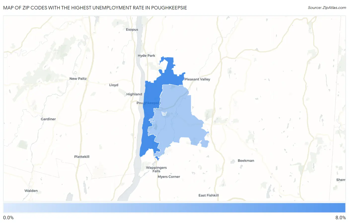 Zip Codes with the Highest Unemployment Rate in Poughkeepsie Map