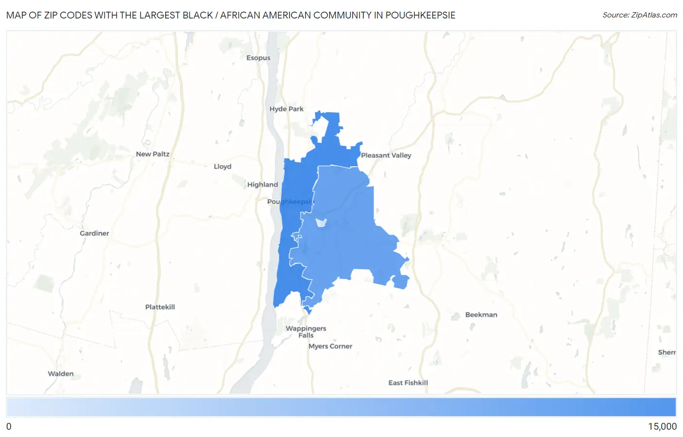 Zip Codes with the Largest Black / African American Community in Poughkeepsie Map
