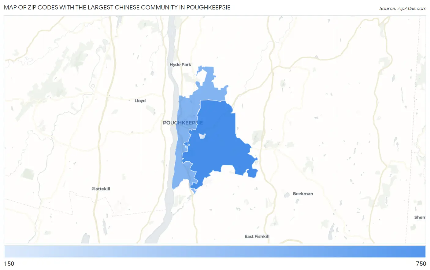 Zip Codes with the Largest Chinese Community in Poughkeepsie Map