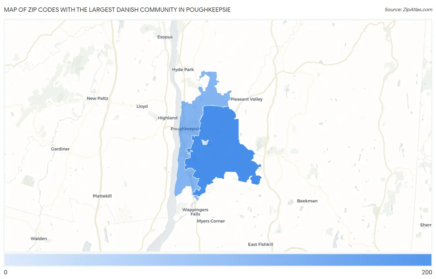 Zip Codes with the Largest Danish Community in Poughkeepsie Map