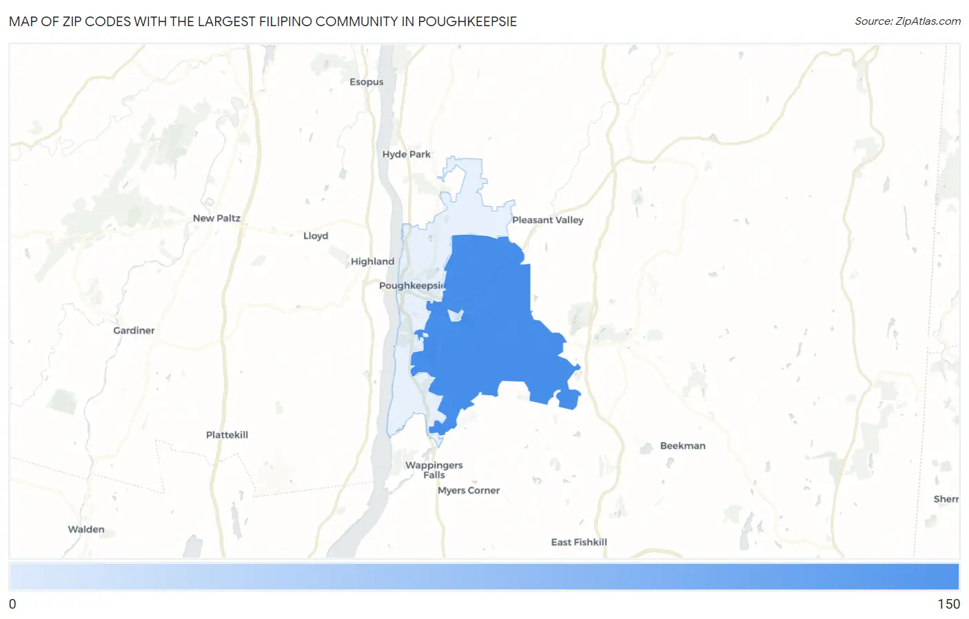 Zip Codes with the Largest Filipino Community in Poughkeepsie Map