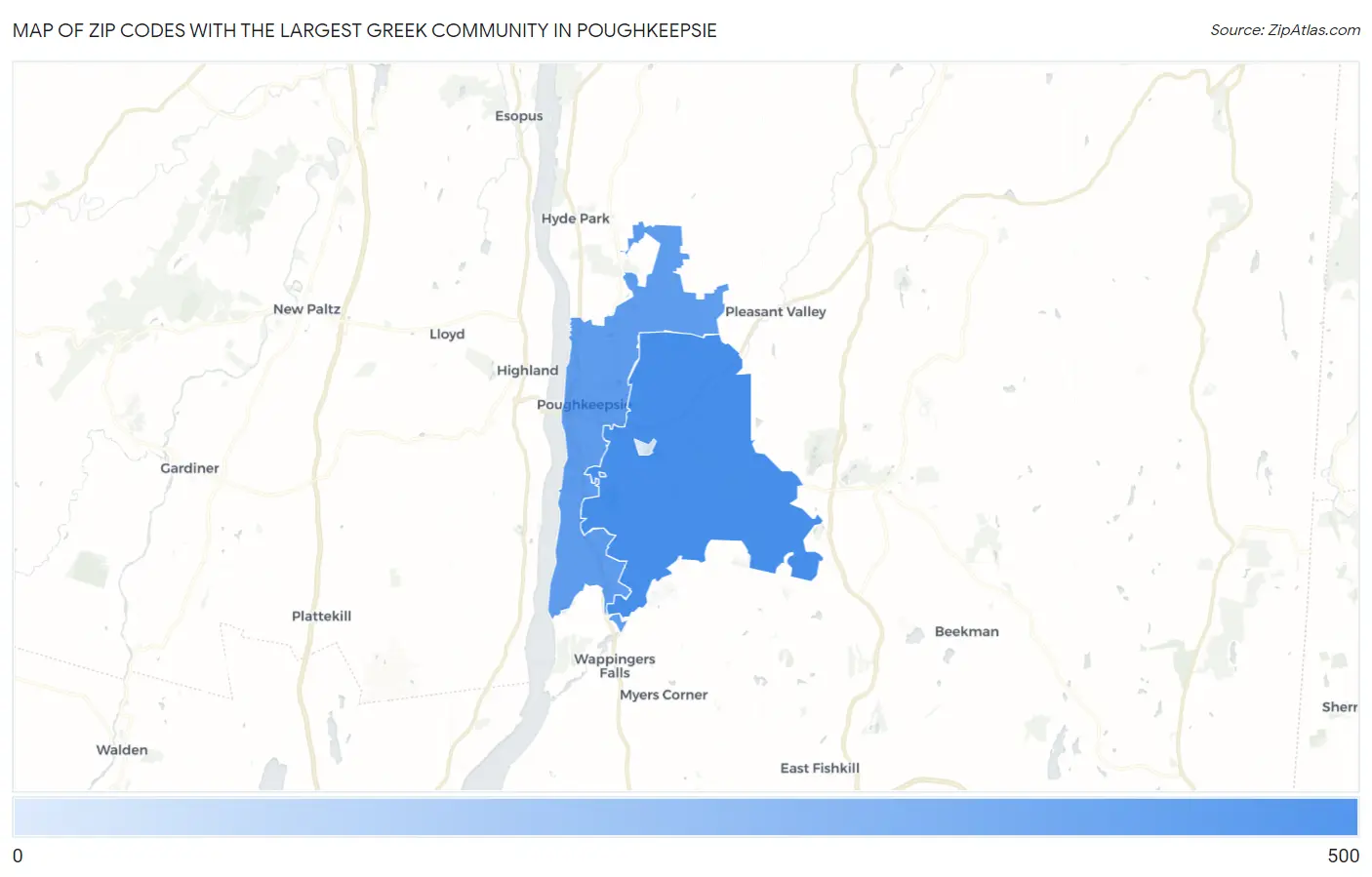 Zip Codes with the Largest Greek Community in Poughkeepsie Map