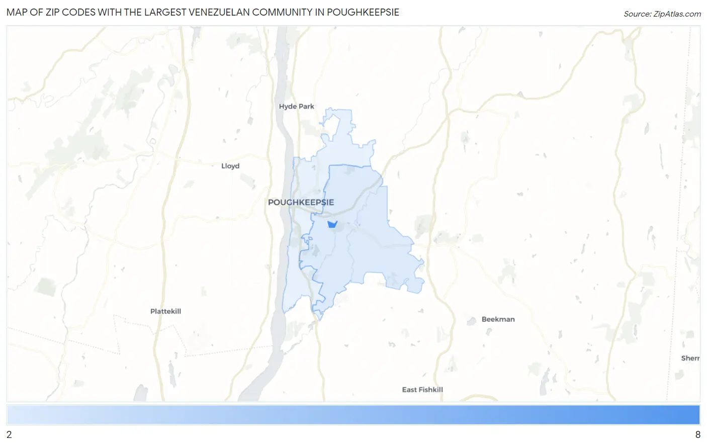 Zip Codes with the Largest Venezuelan Community in Poughkeepsie Map