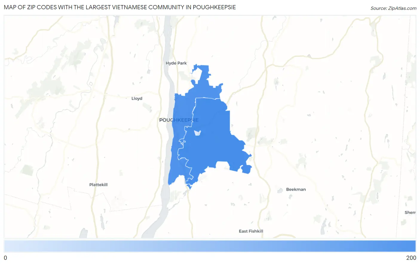 Zip Codes with the Largest Vietnamese Community in Poughkeepsie Map