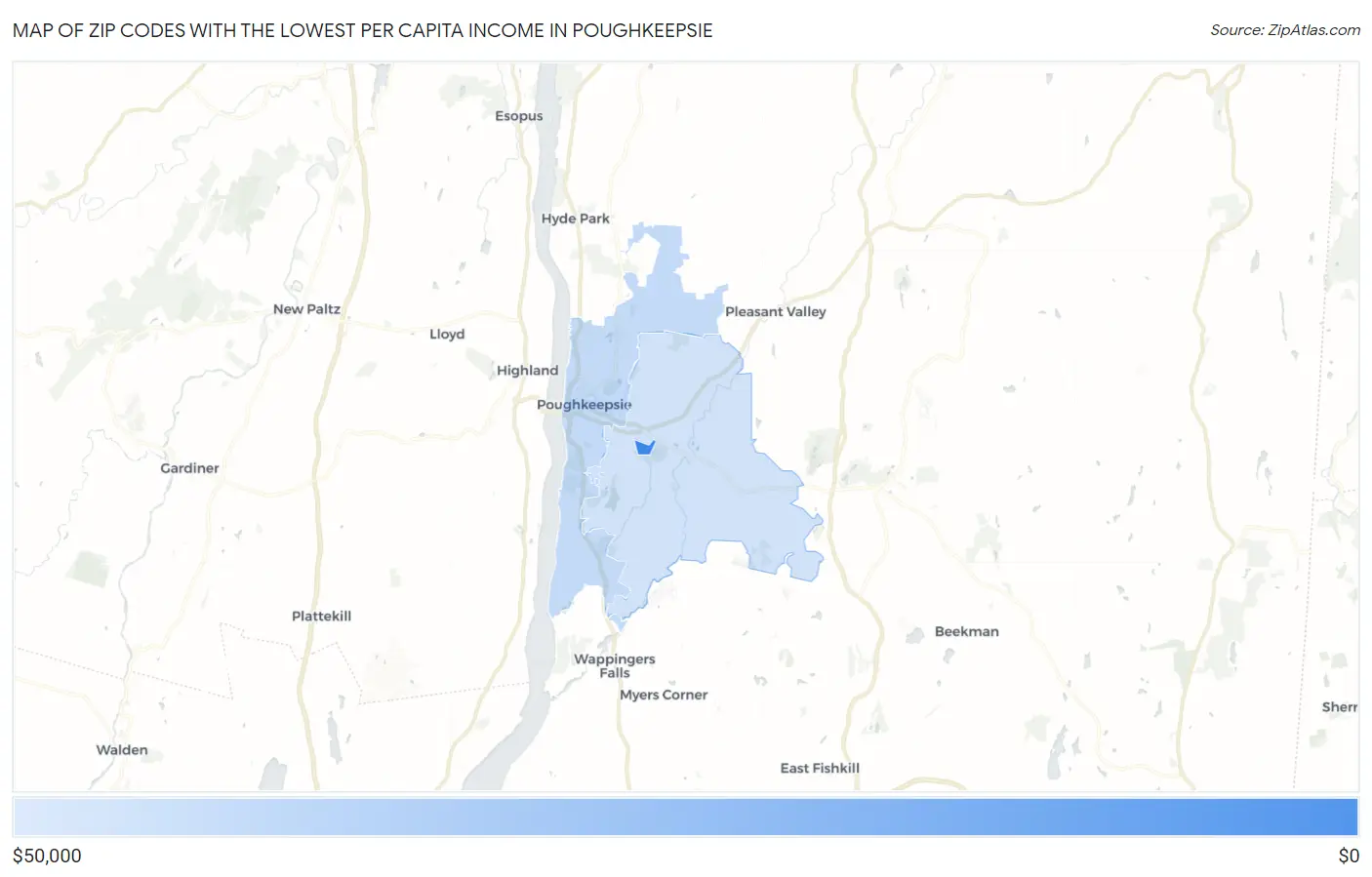 Zip Codes with the Lowest Per Capita Income in Poughkeepsie Map