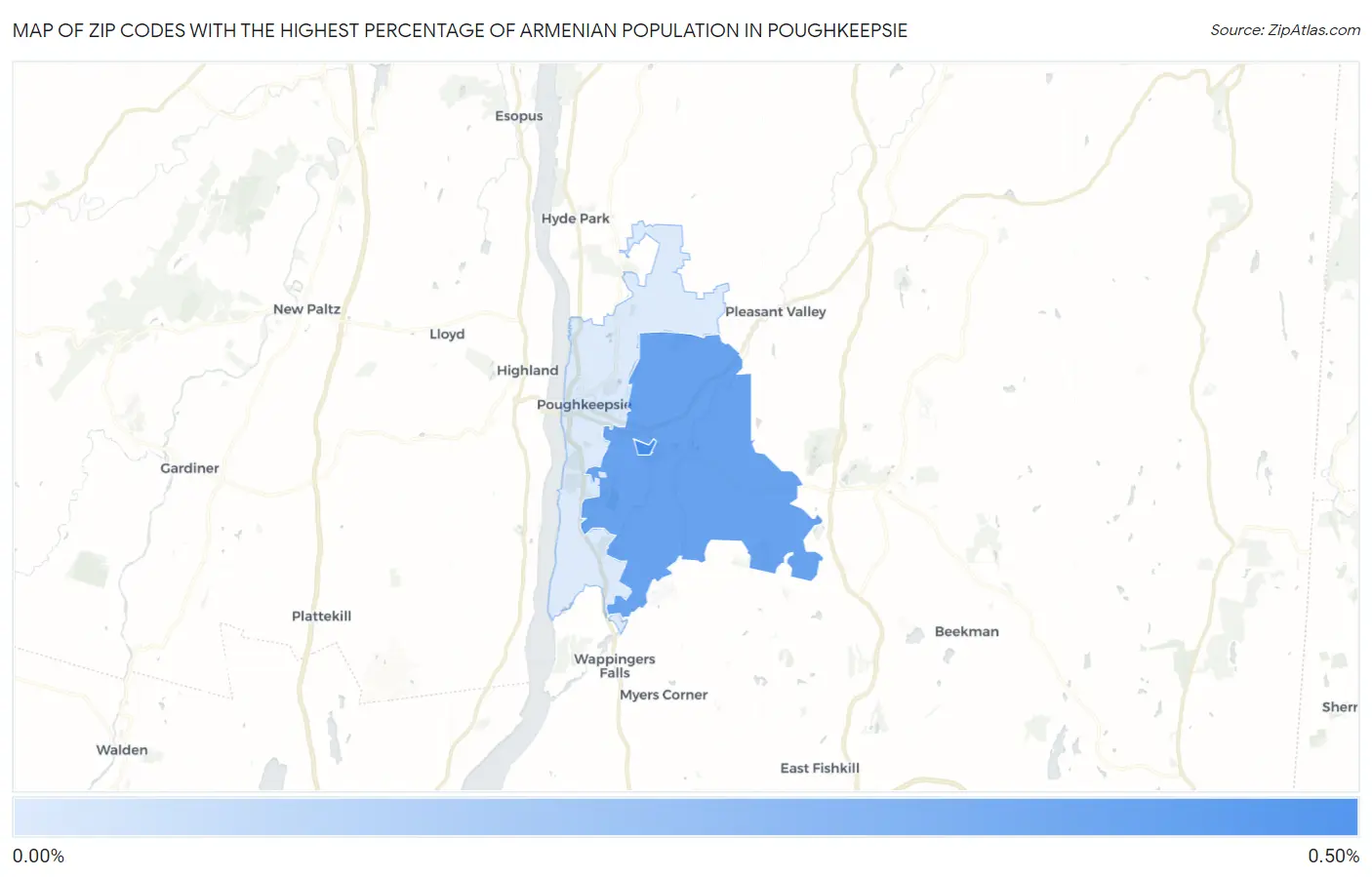 Zip Codes with the Highest Percentage of Armenian Population in Poughkeepsie Map