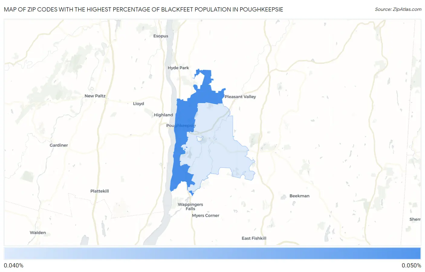 Zip Codes with the Highest Percentage of Blackfeet Population in Poughkeepsie Map