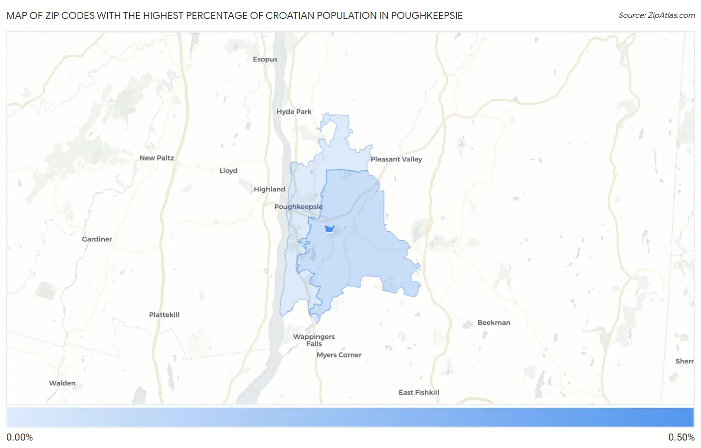 Zip Codes with the Highest Percentage of Croatian Population in Poughkeepsie Map