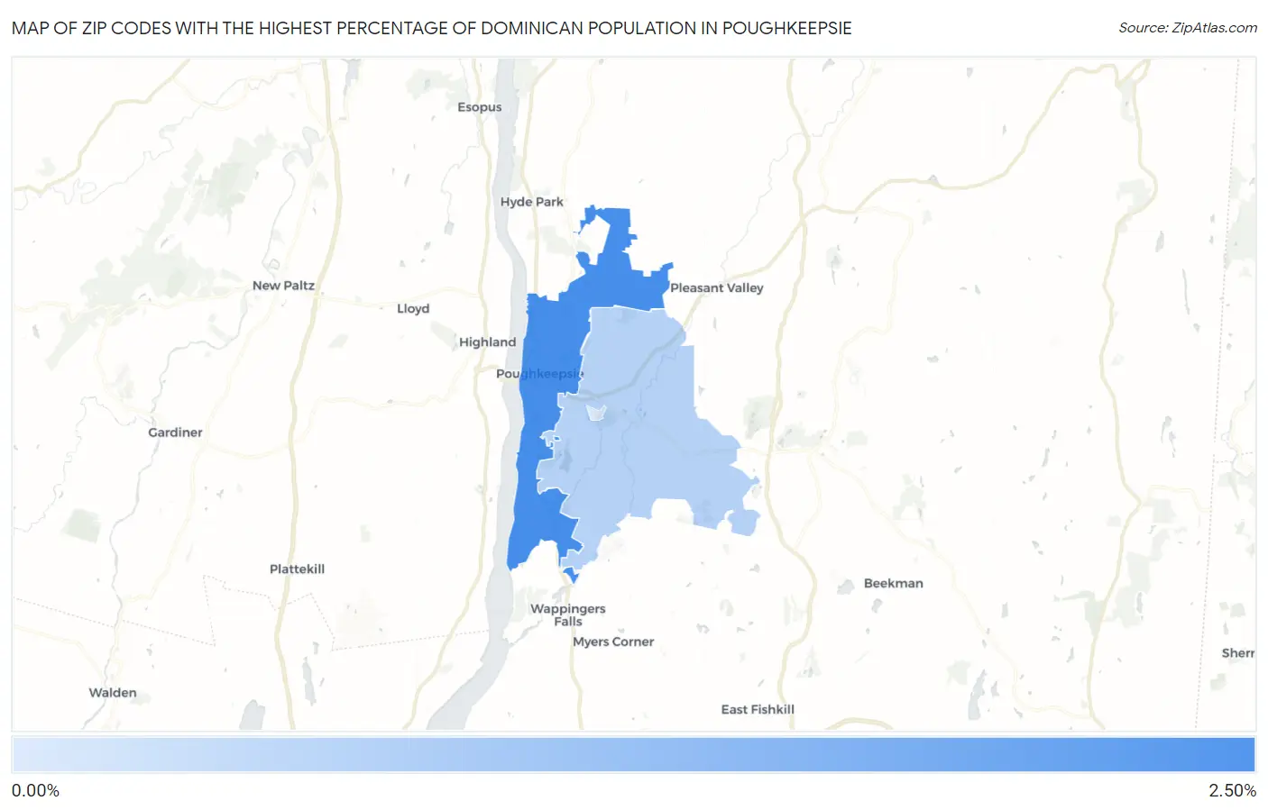 Zip Codes with the Highest Percentage of Dominican Population in Poughkeepsie Map