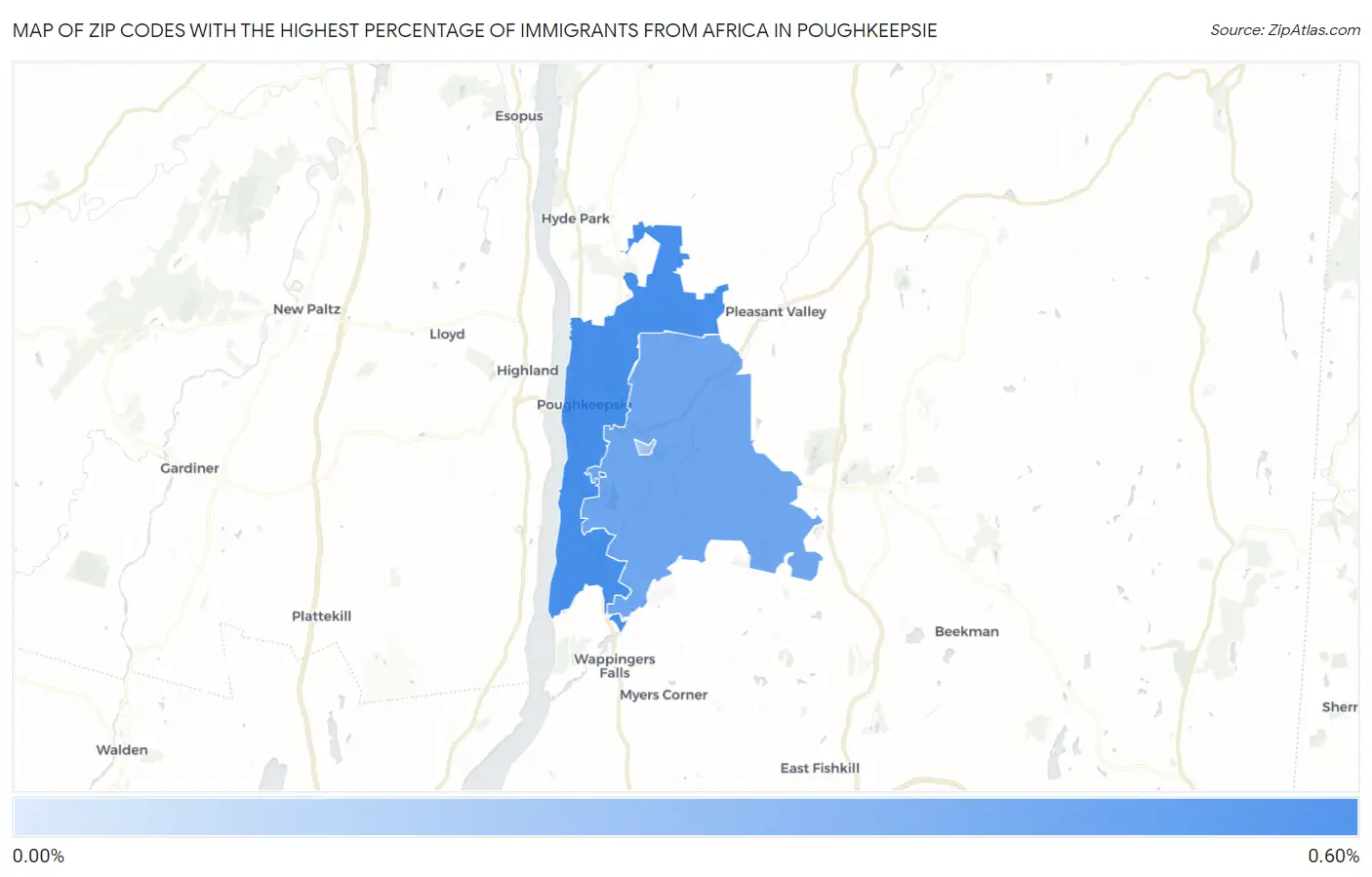 Zip Codes with the Highest Percentage of Immigrants from Africa in Poughkeepsie Map