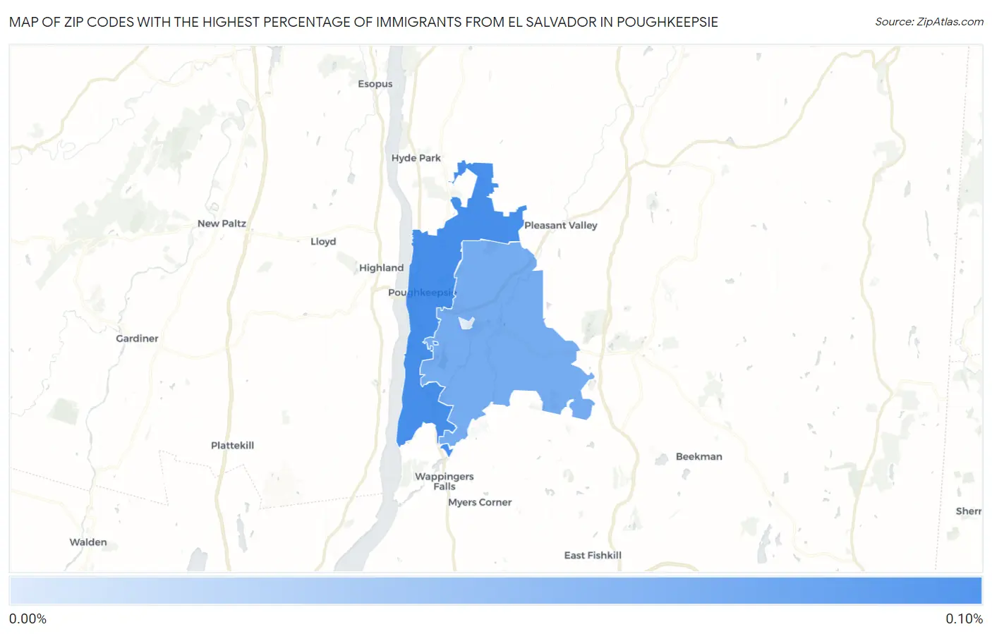 Zip Codes with the Highest Percentage of Immigrants from El Salvador in Poughkeepsie Map