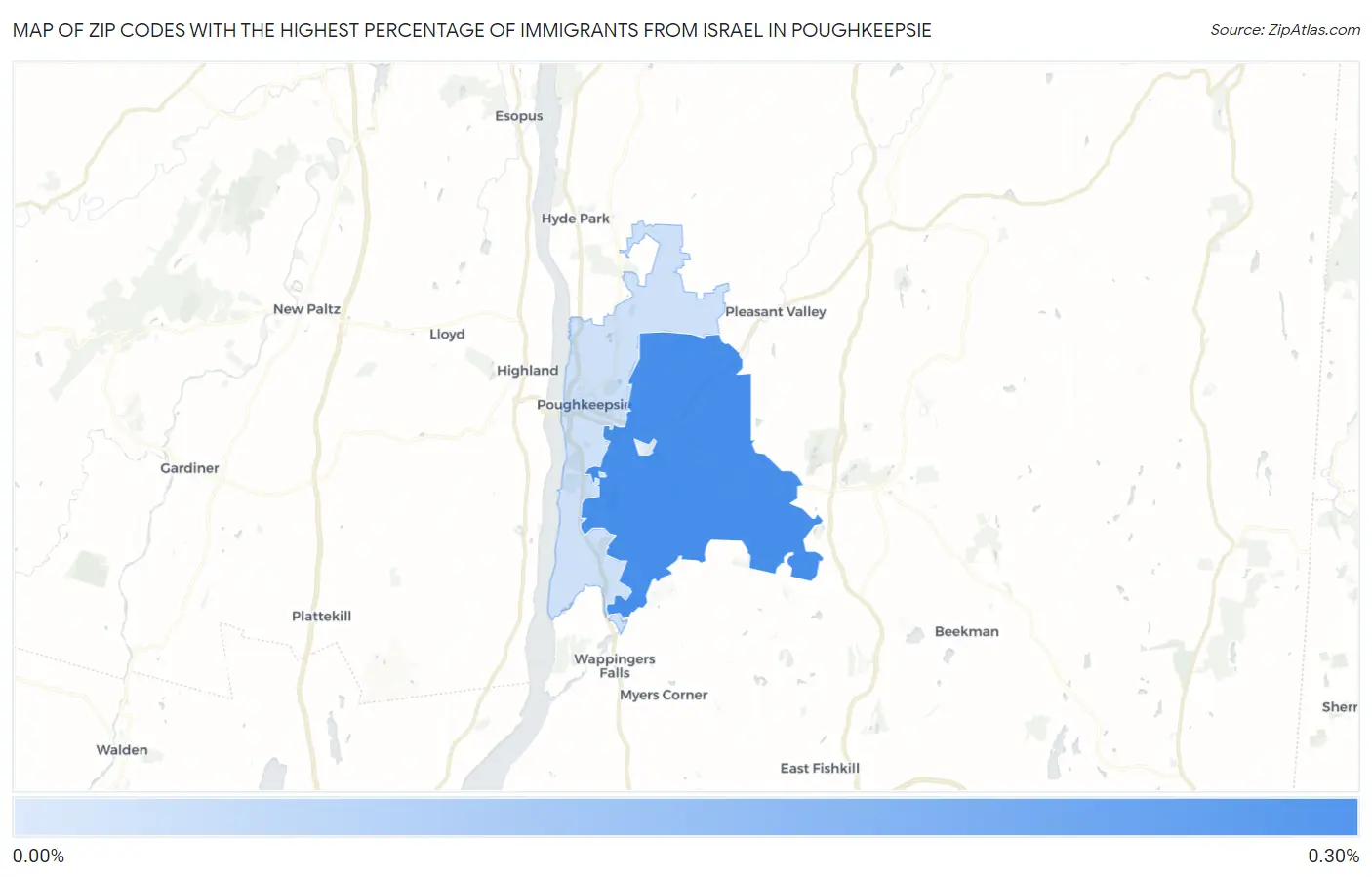 Zip Codes with the Highest Percentage of Immigrants from Israel in Poughkeepsie Map