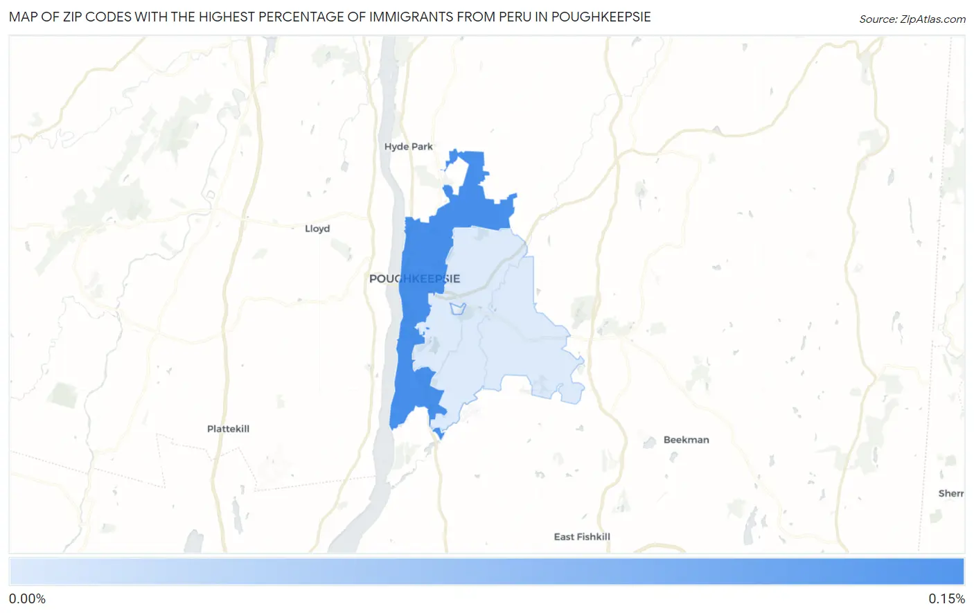 Zip Codes with the Highest Percentage of Immigrants from Peru in Poughkeepsie Map