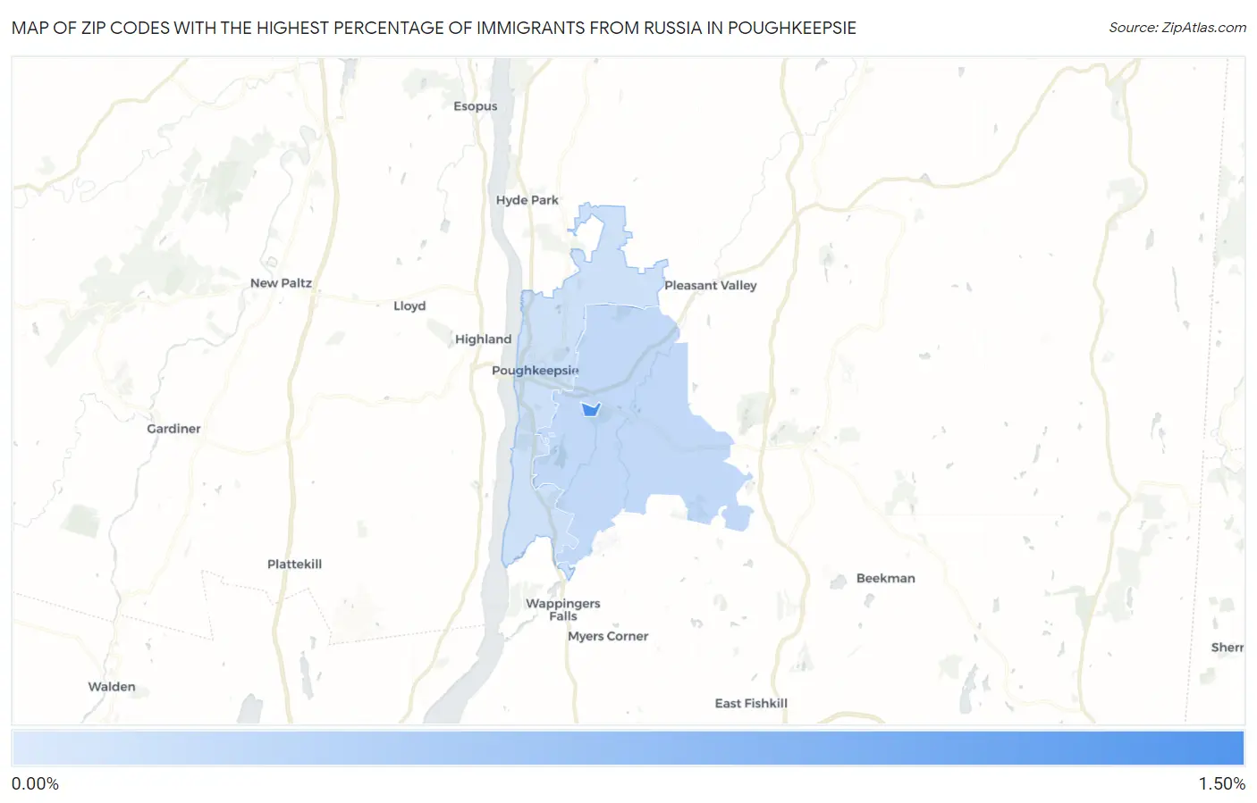Zip Codes with the Highest Percentage of Immigrants from Russia in Poughkeepsie Map