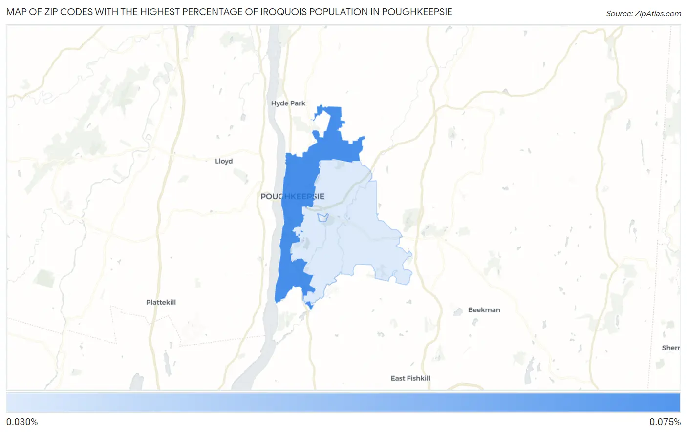 Zip Codes with the Highest Percentage of Iroquois Population in Poughkeepsie Map